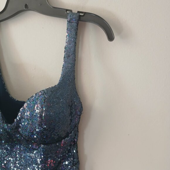 B. Darlin Jrs Sz 1/2 Sequin‎ Sweetheart Mini Dress Blue Zipper Sleeveless Lined - Picture 8 of 16